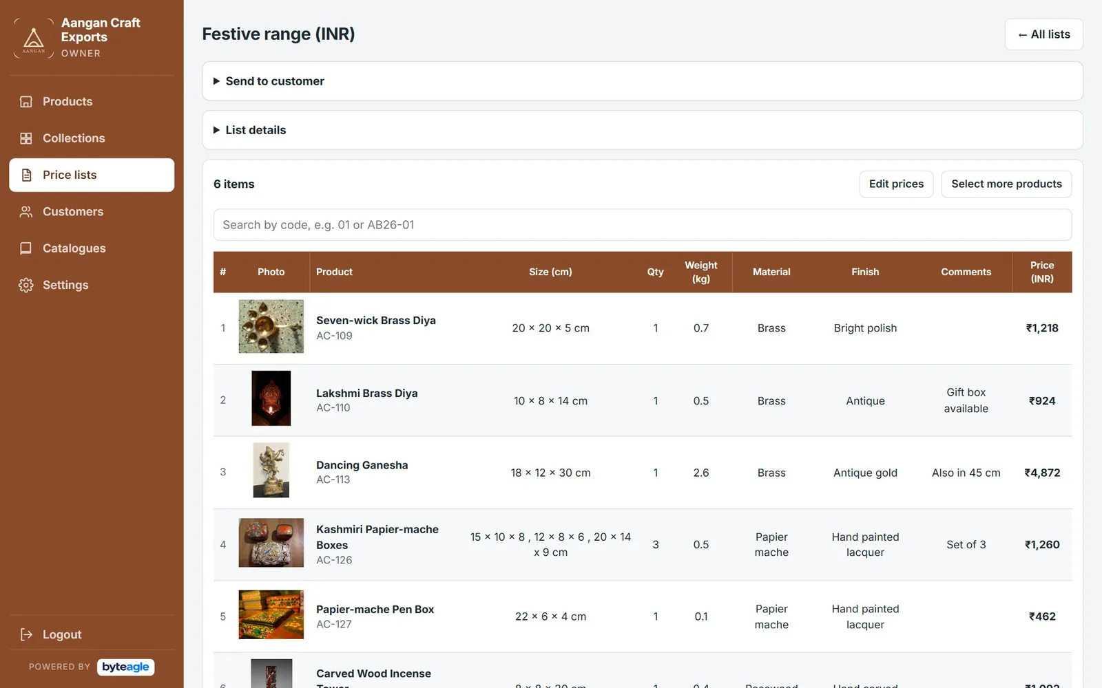 Fair Software price list with product photos